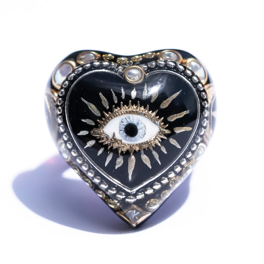 Black Heart Eye Ring - Black × Deep Crimson Red / #10