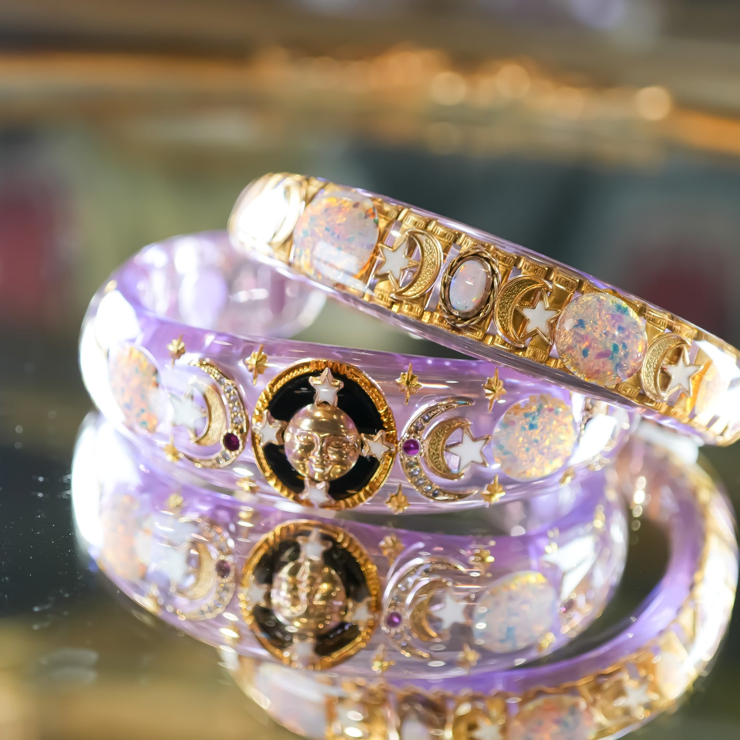 SUN & MOON BRACELET / PINK OPAL / PURPLE