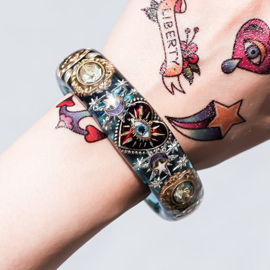 Mystic Eye & Dark Red Heart Bracelet - Clear Blue × Dark Red