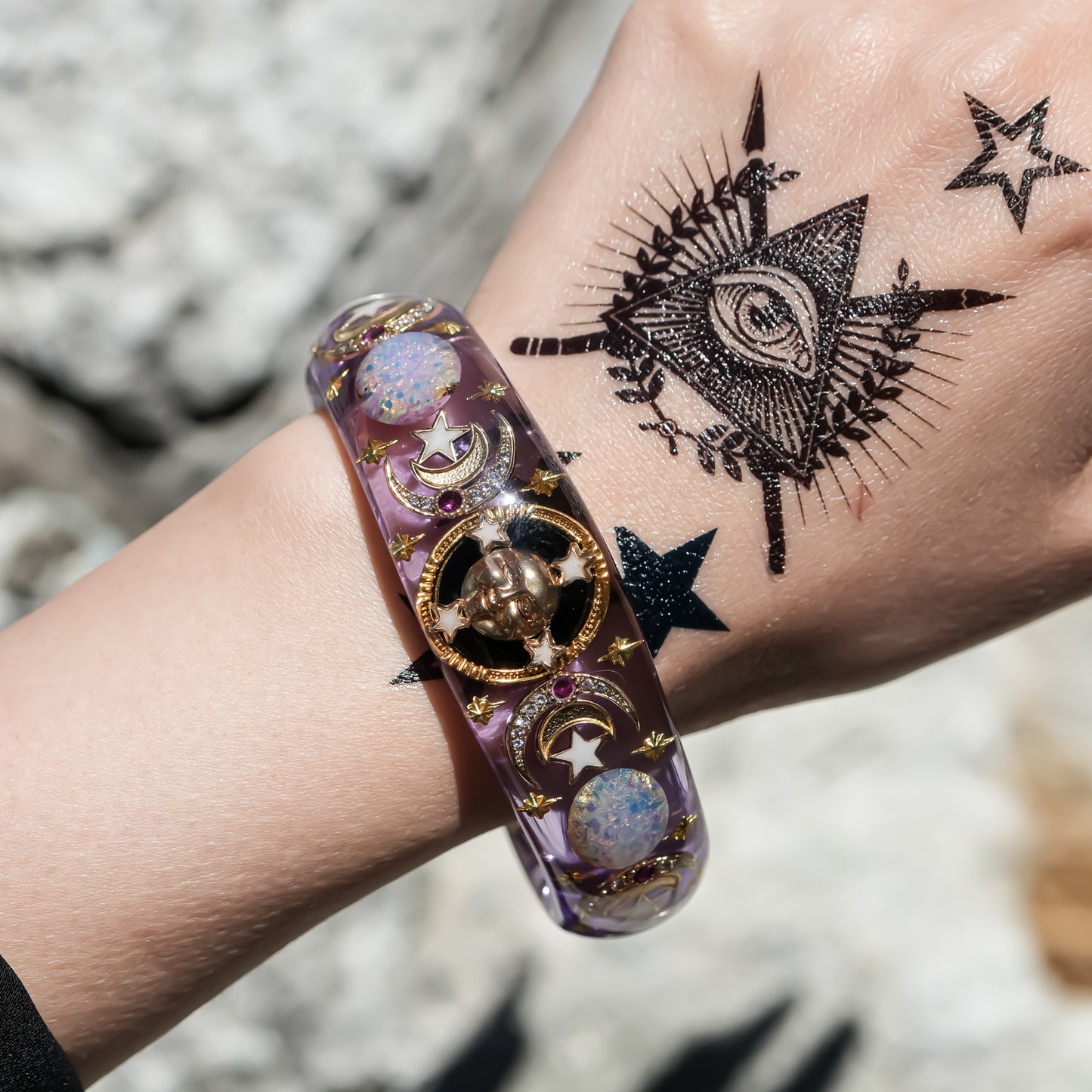 SUN & MOON BRACELET / PINK OPAL / PURPLE