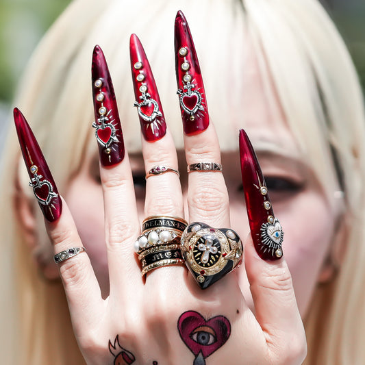 Cross Heart Ring - Black × Deep Red / #14