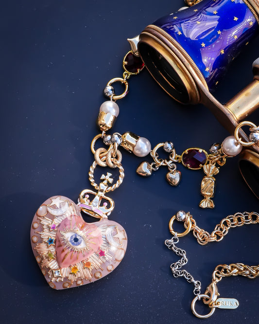 Celestial Lucky Heart Necklace - Smoky Pink