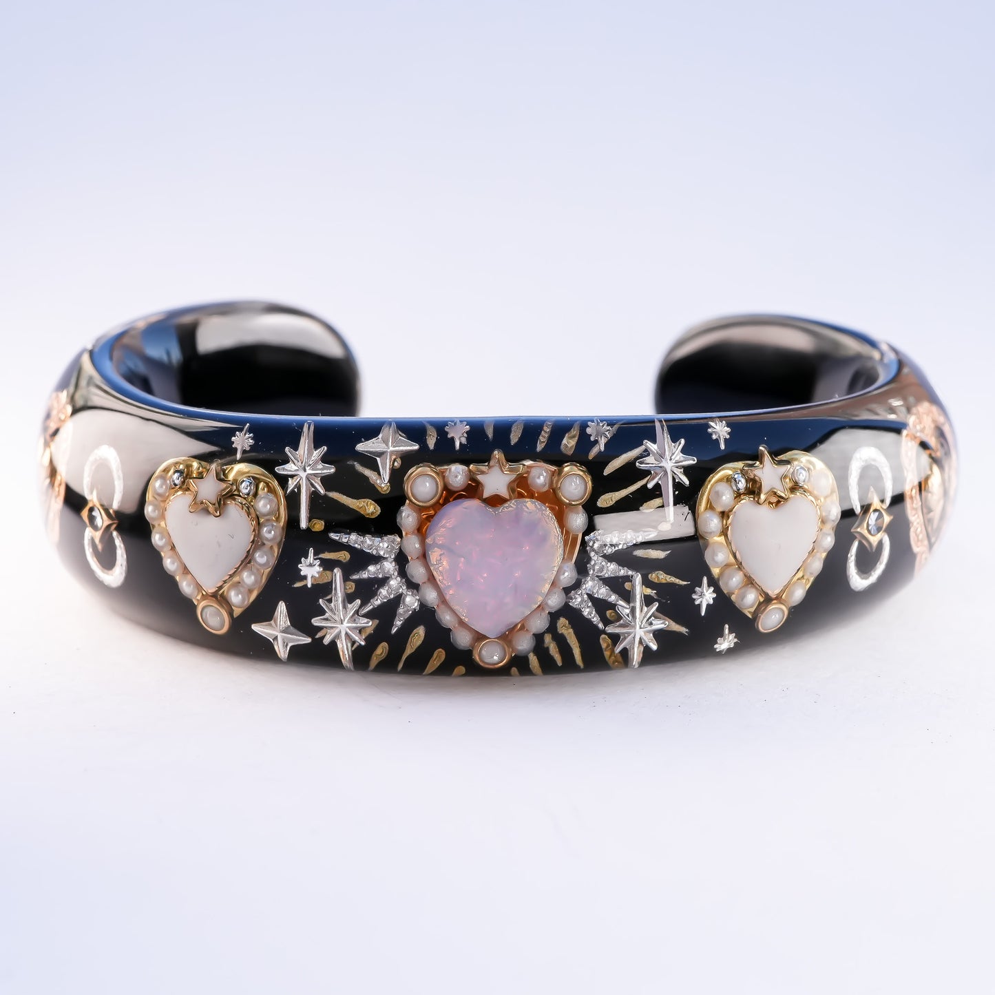 Stardust Heart Bracelet - Black×Pink Opal