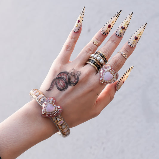 Opal Heart Crown Bangle – Smoky Pink & Gray