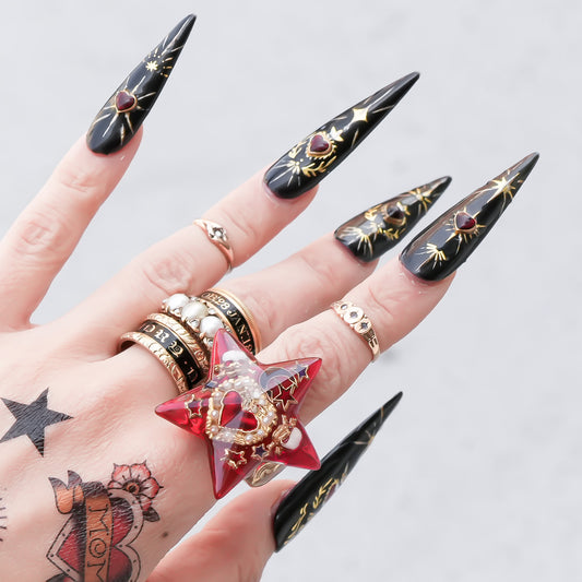 Crimson Star Sacred Heart Ring - Red / #12