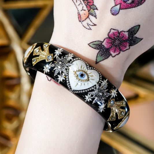 Midnight Eye Heart Bracelet - Black × White