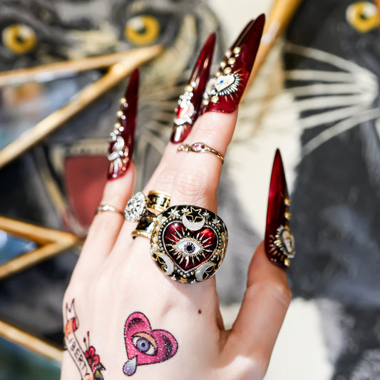 The Celestial Eye Heart Ring - Ruby Red × Black / #14