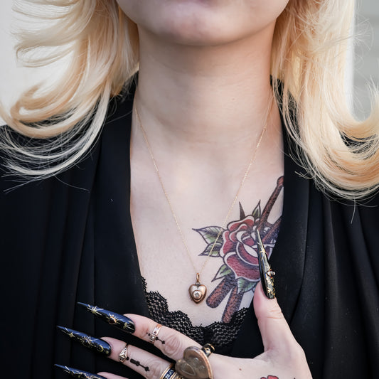 HEART LOCKET NECKLACE / WHITE SAPPHIRE / 9K