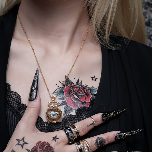 Mystic royal eye heart necklace - clear × gold