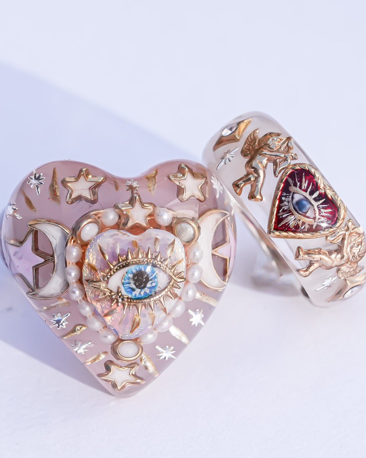 Guardian Opal Eye Heart Ring - Smoky pink / #13