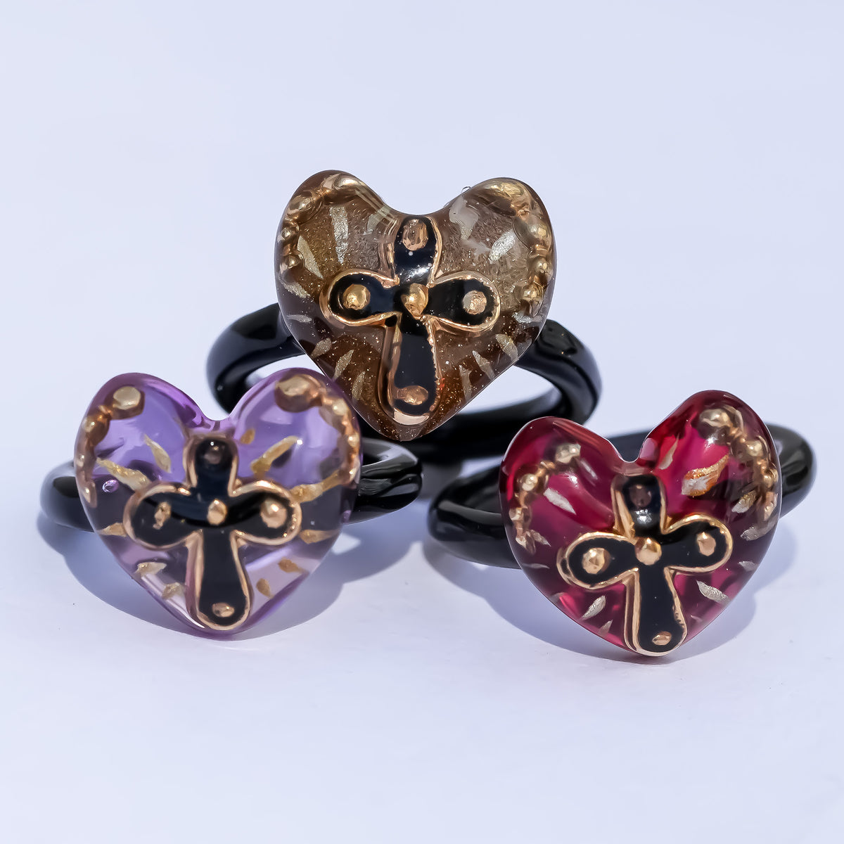 The Sacred Cross Heart Ring - Purple × Black / #4