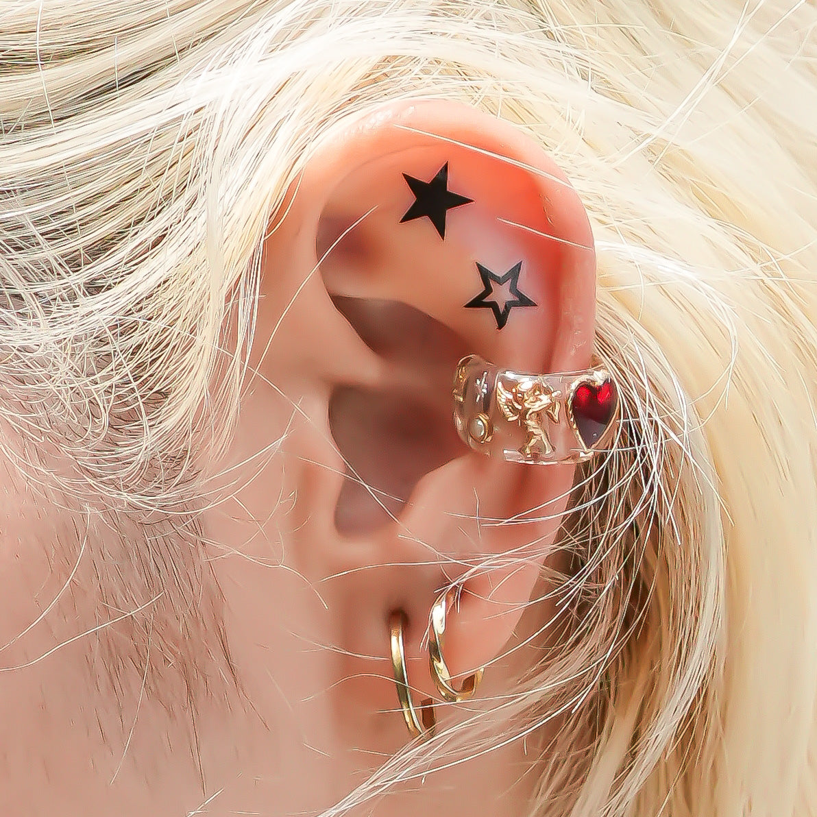 ANGEL EARCUFF / HEART / CLEAR / RED
