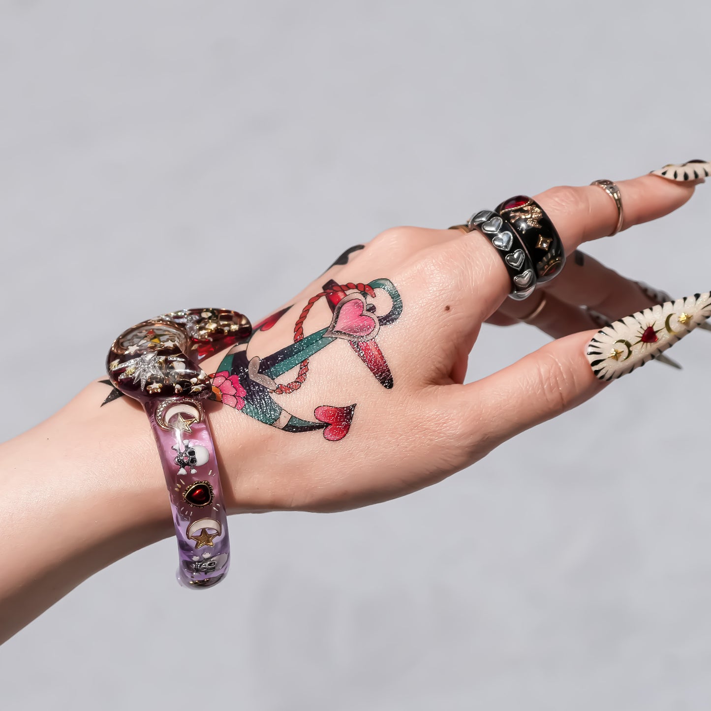 MOON BRACELET / MASONIC / MEMENTO MORI / PURPLE RED