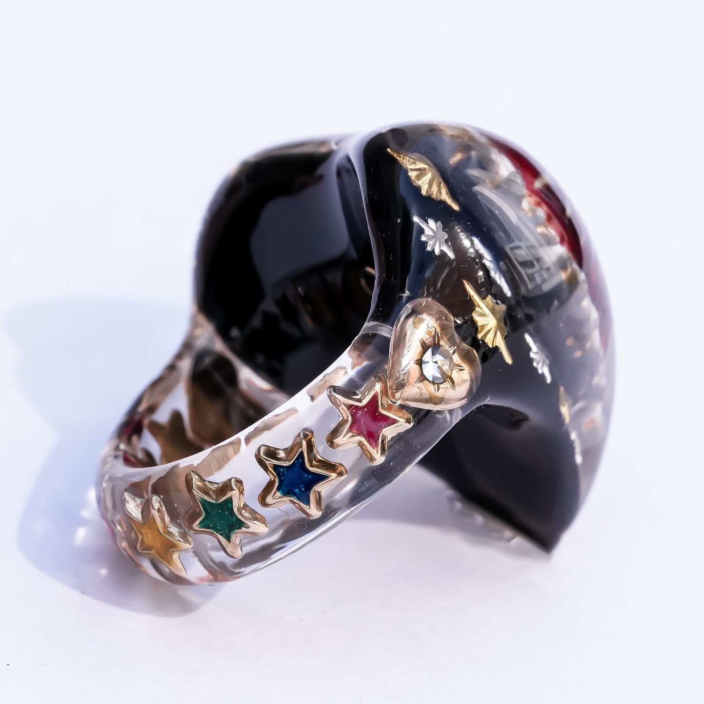 Mystic rainbow star heart ring - black × multicolor / #10