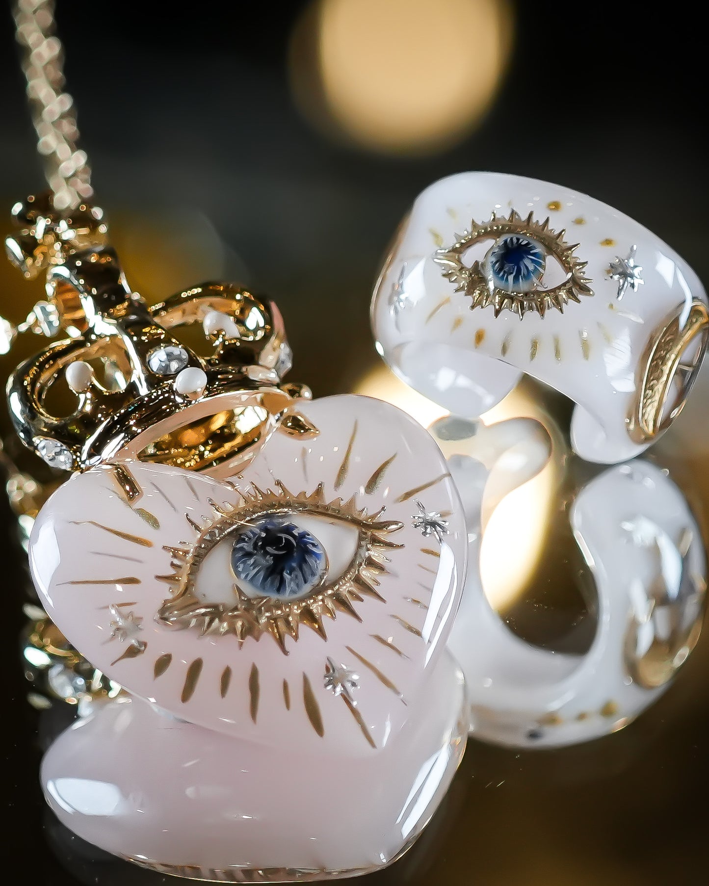 LOVE NECKLACE / EYE / HEART / CROWN / SMOKY PINK