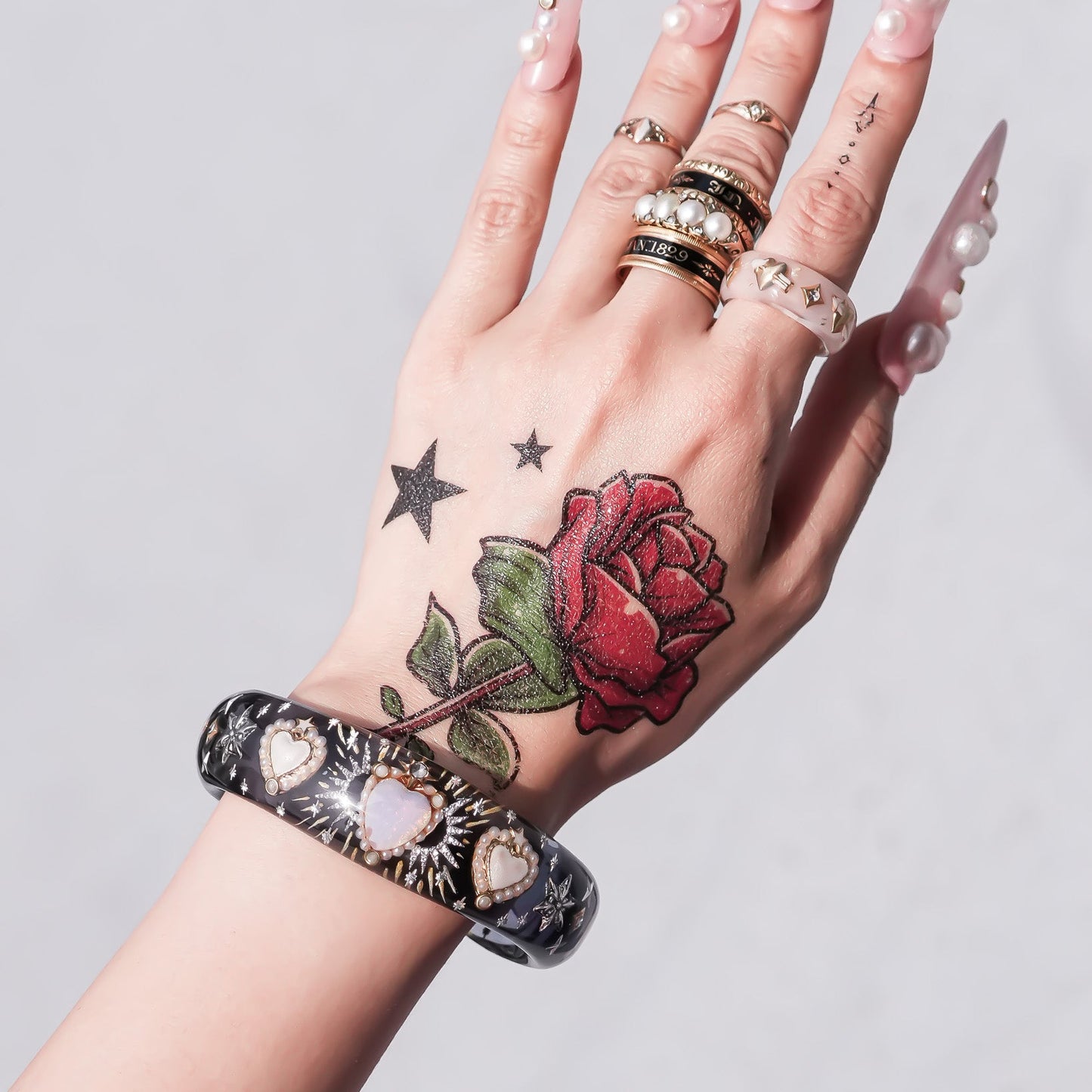 LOVE BRACELET / HEART / CLEAR BLACK / PINK OPAL