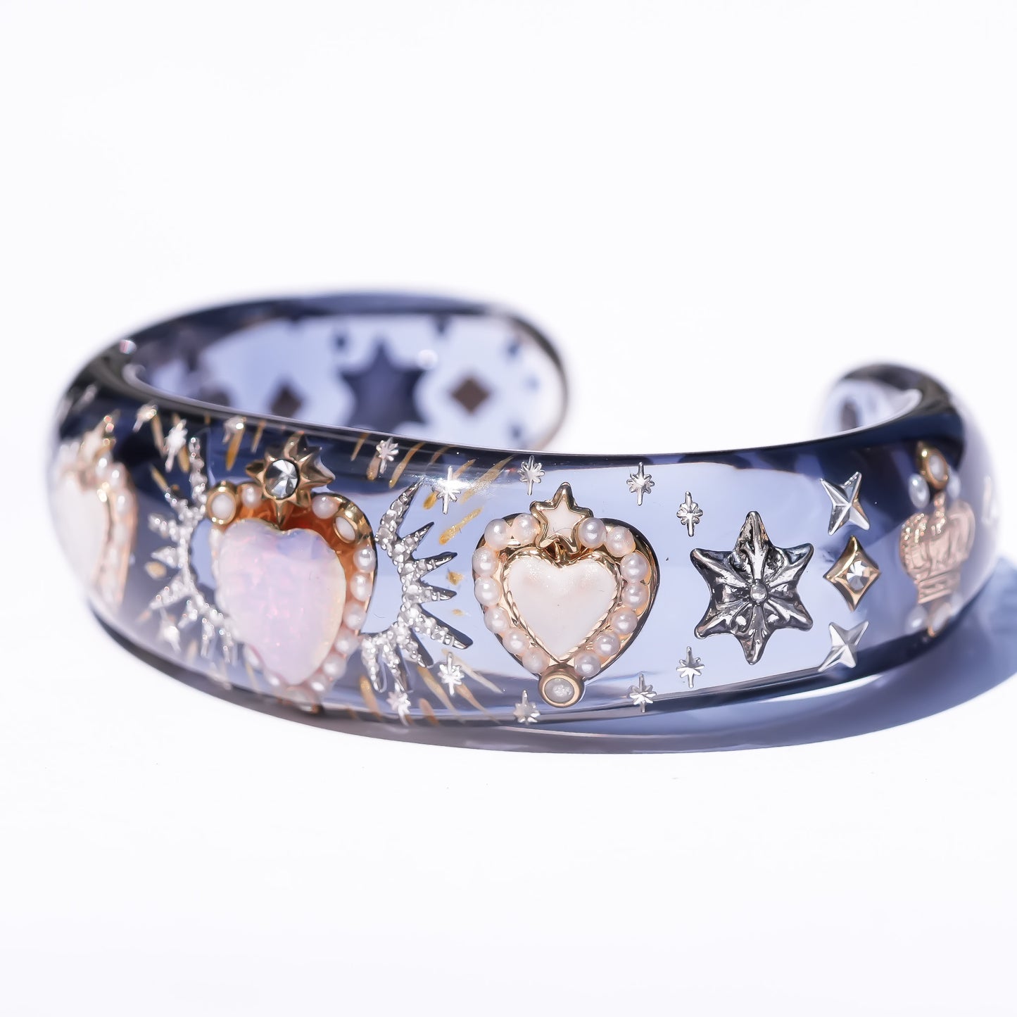 LOVE BRACELET / HEART / CLEAR BLACK / PINK OPAL