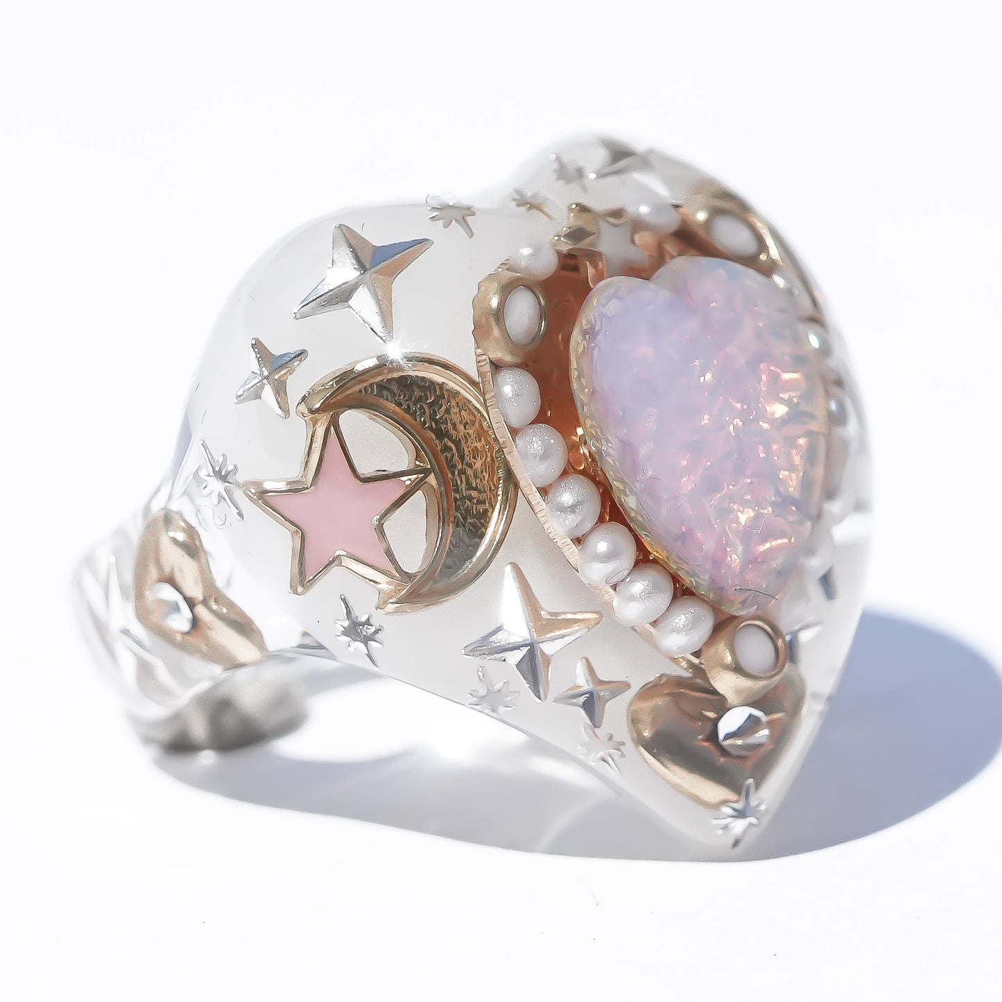 LOVE RING / HEART / WHITE / PINK OPAL / #10