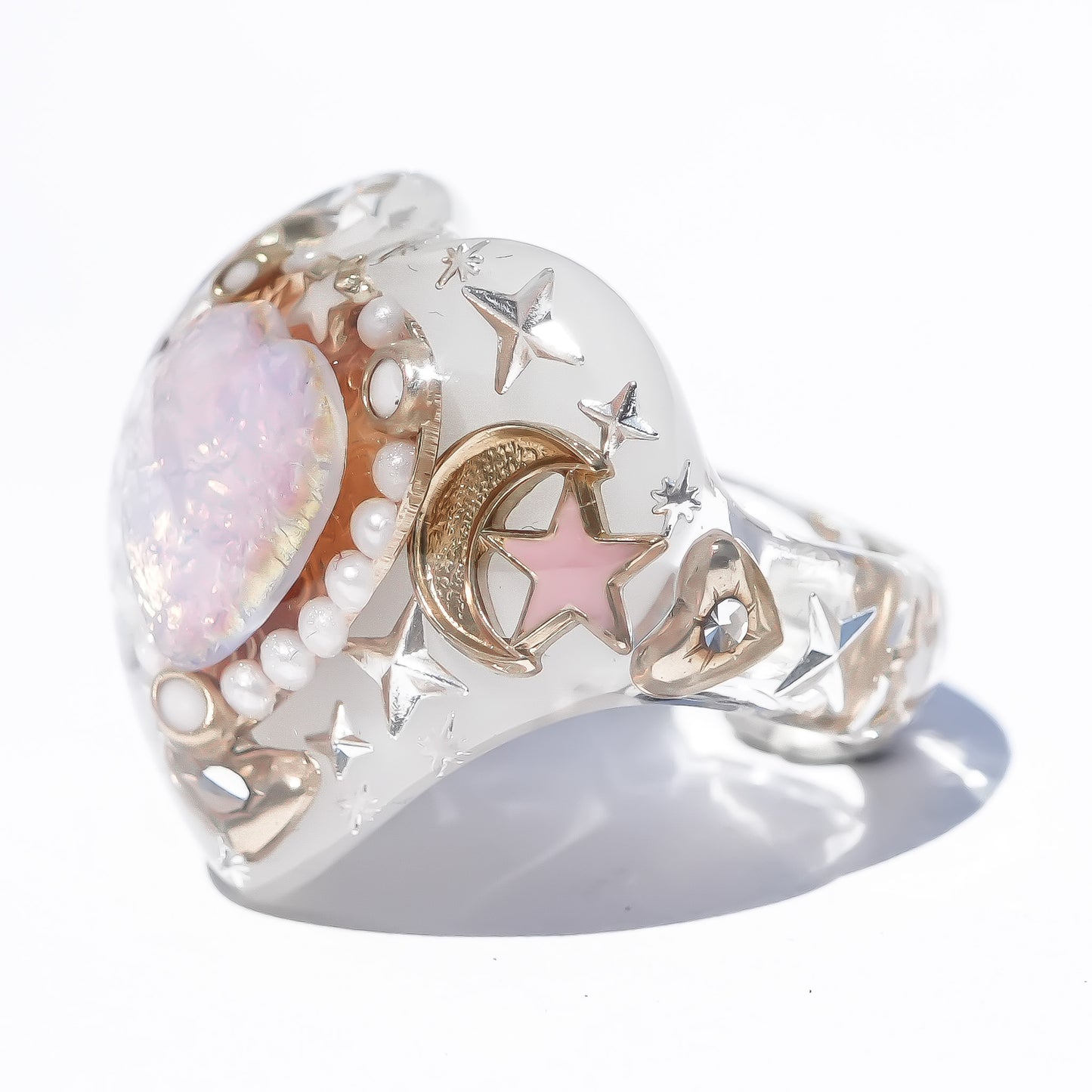 LOVE RING / HEART / WHITE / PINK OPAL / #10