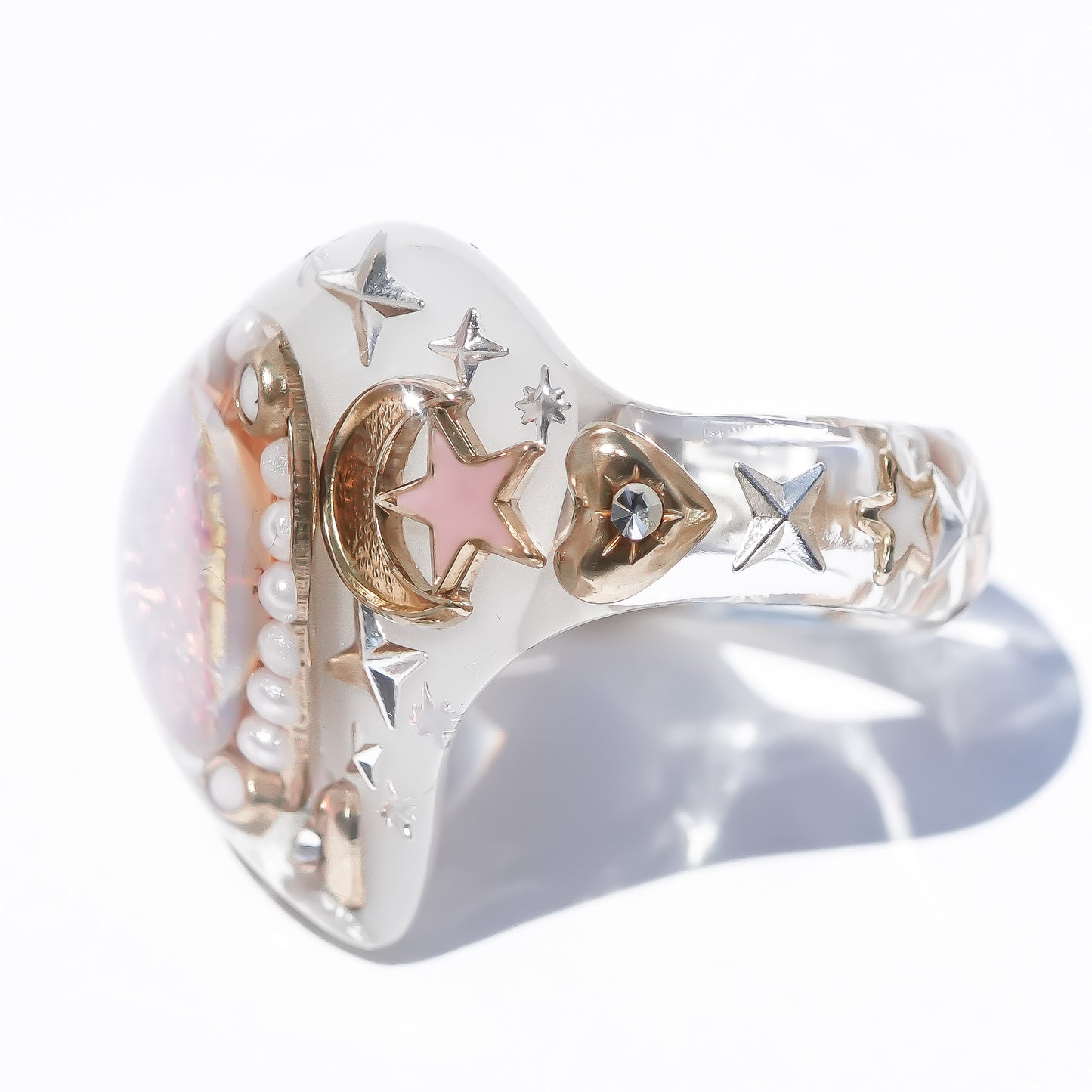 LOVE RING / HEART / WHITE / PINK OPAL / #10