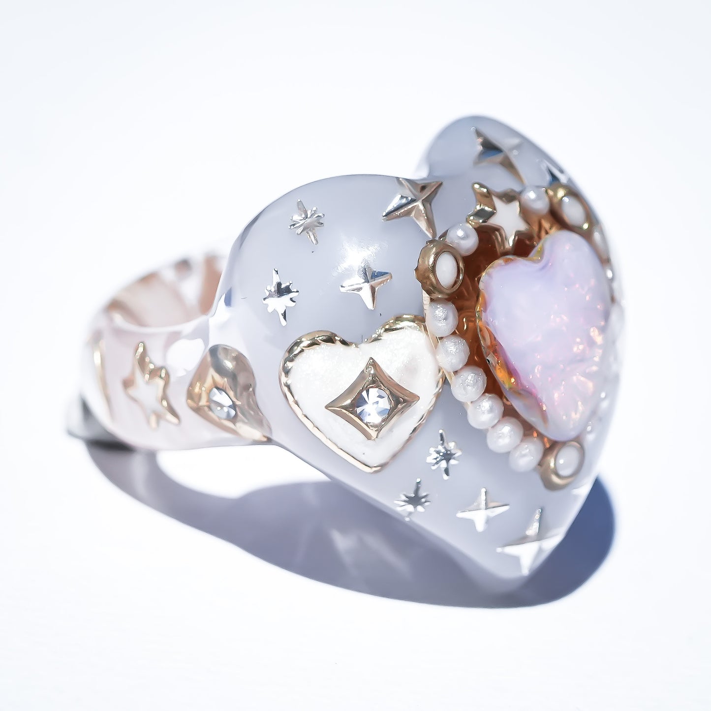 LOVE RING / HEART / SMOKY GRAY / PINK OPAL / #14