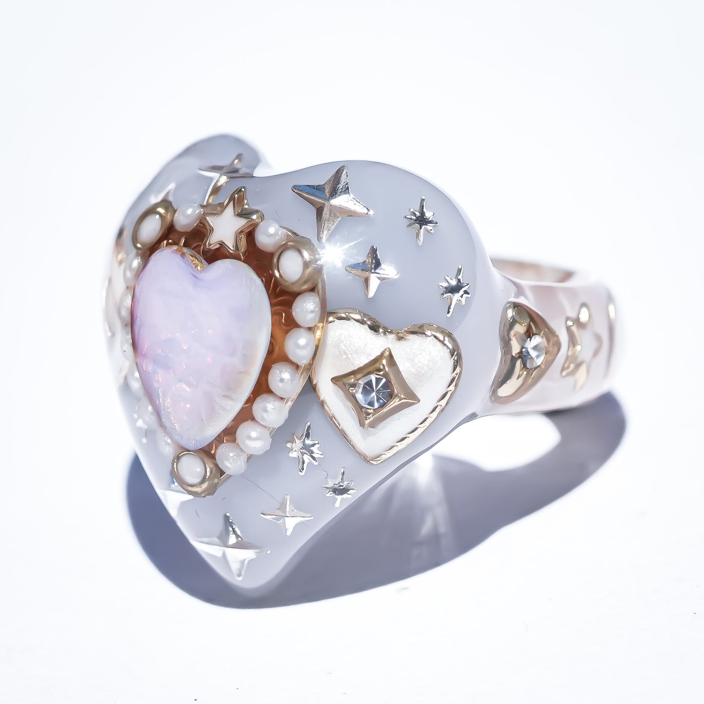 LOVE RING / HEART / SMOKY GRAY / PINK OPAL / #14
