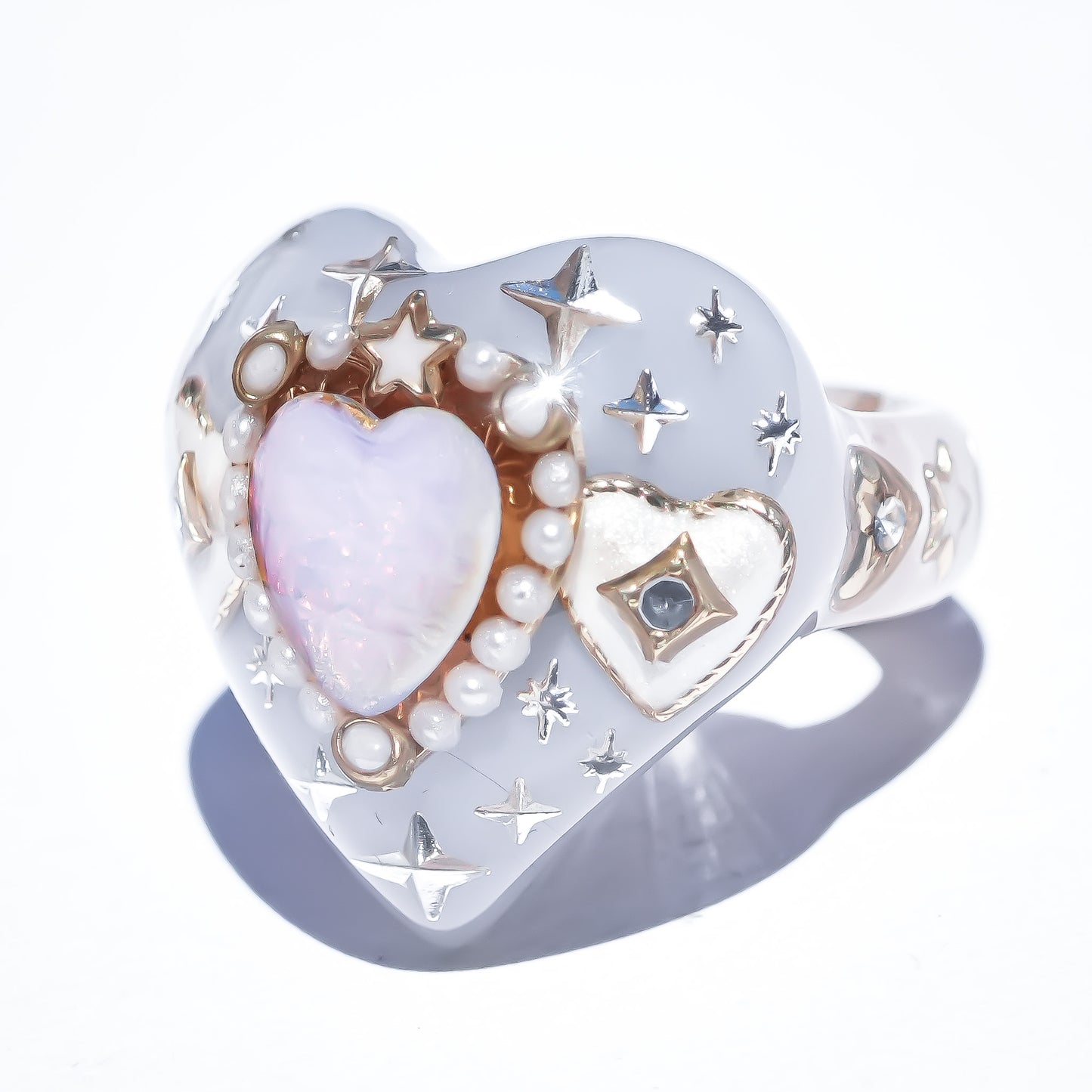 LOVE RING / HEART / SMOKY GRAY / PINK OPAL / #14