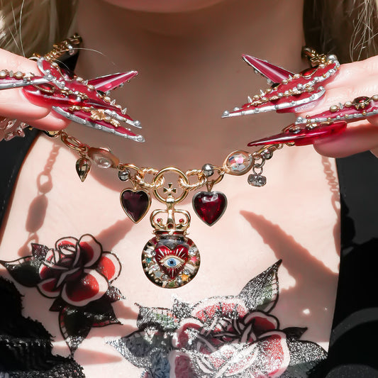 Sacred Heart Eye Necklace - Red × Rainbow Charm / Small