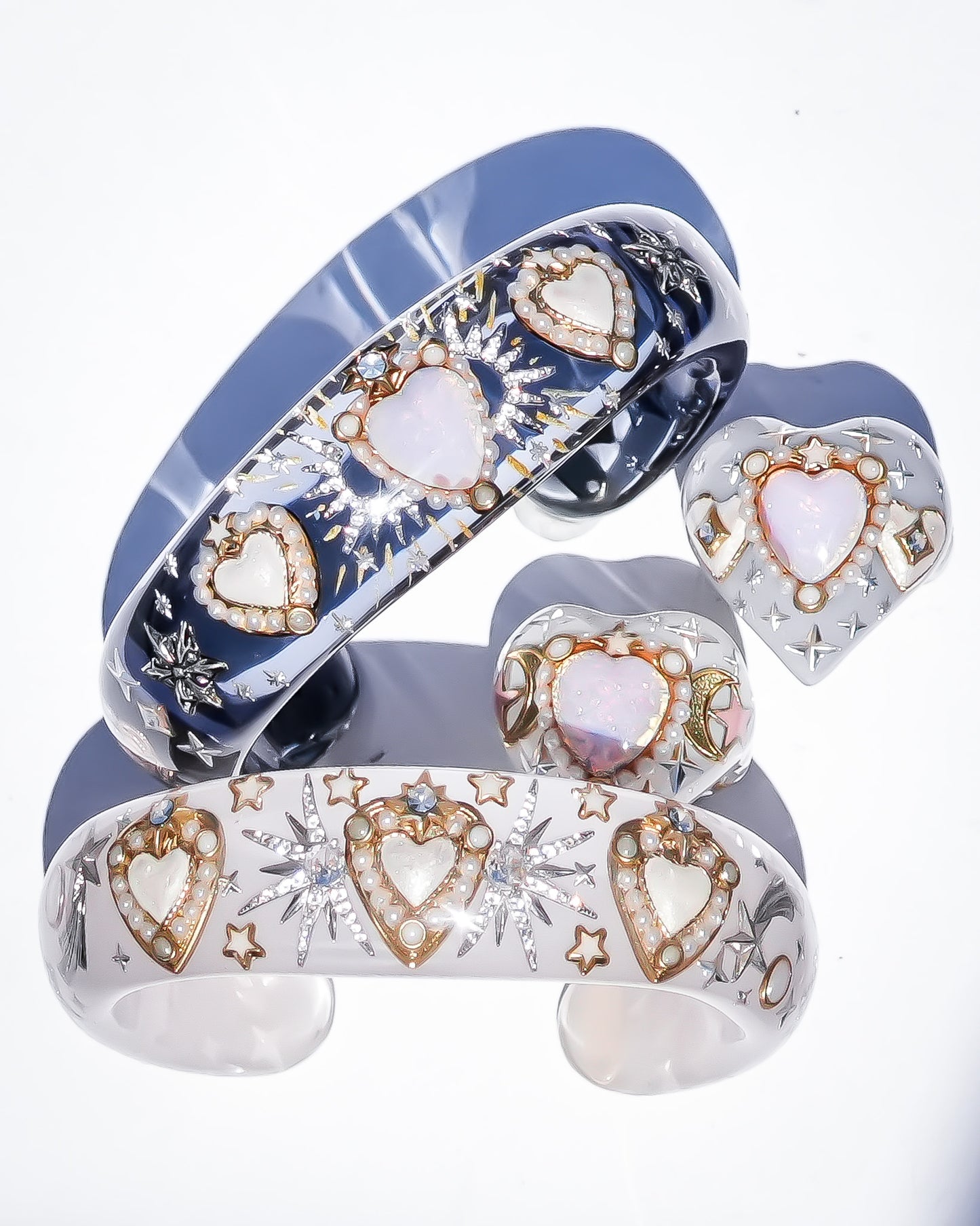 LOVE BRACELET / HEART / CLEAR BLACK / PINK OPAL
