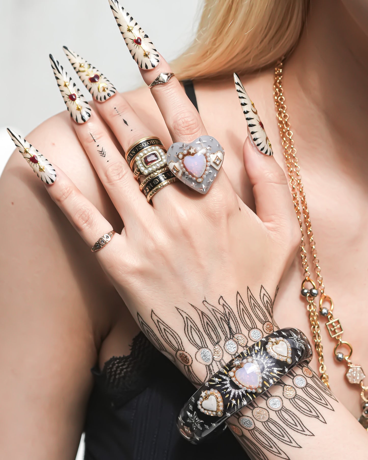 LOVE RING / HEART / SMOKY GRAY / PINK OPAL / #14