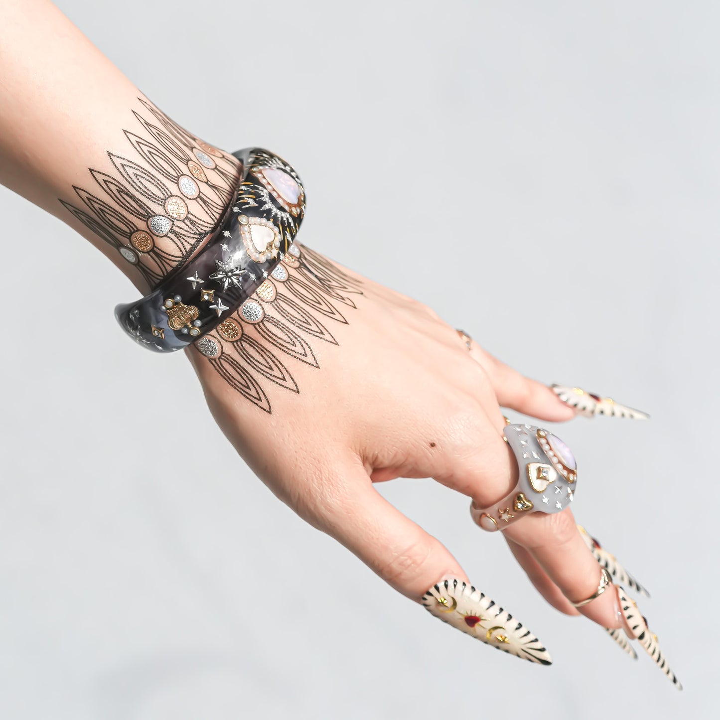 LOVE RING / HEART / SMOKY GRAY / PINK OPAL / #14