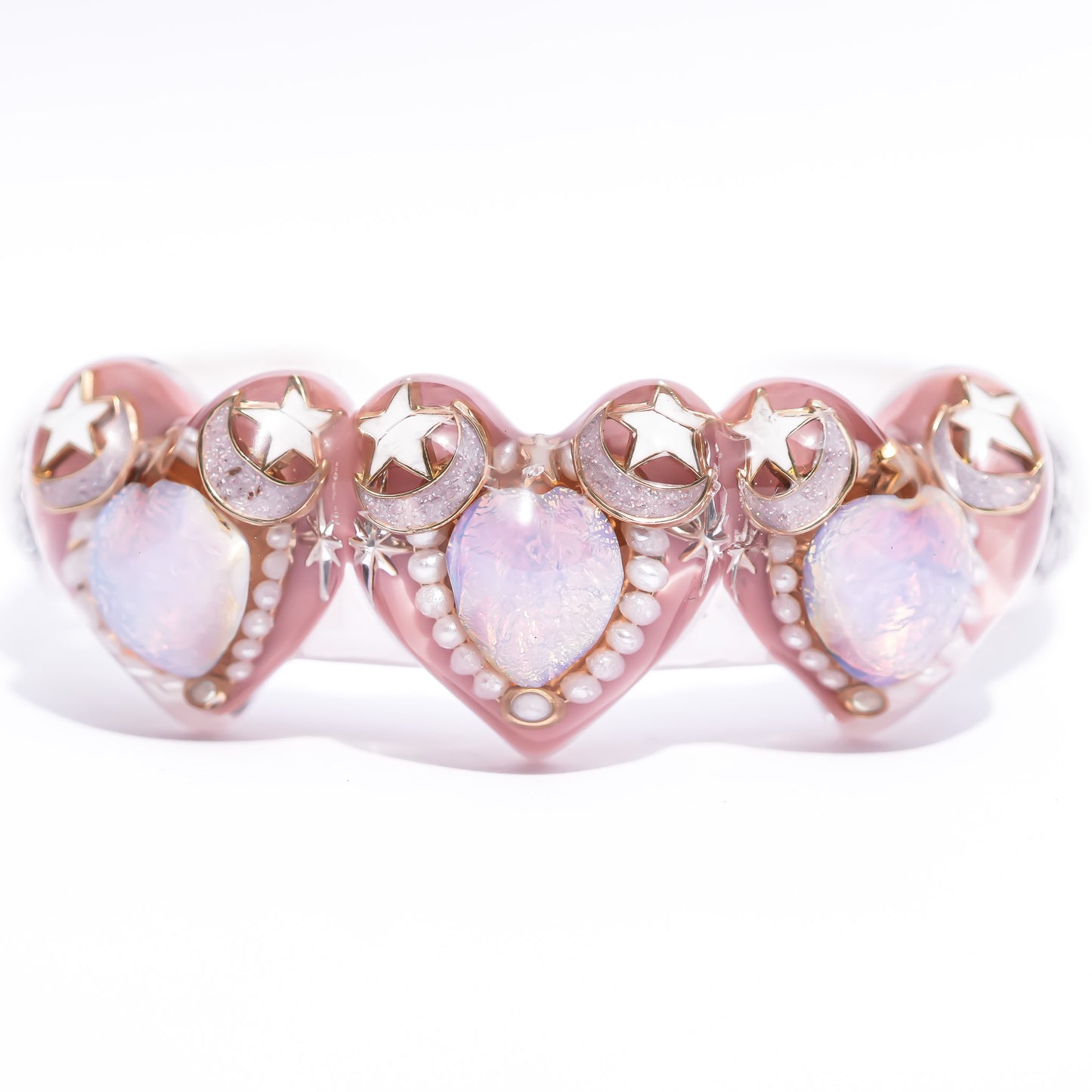 LOVE BRACELET / TRIPLE HEART / SMOKY PINK / PINK OPAL