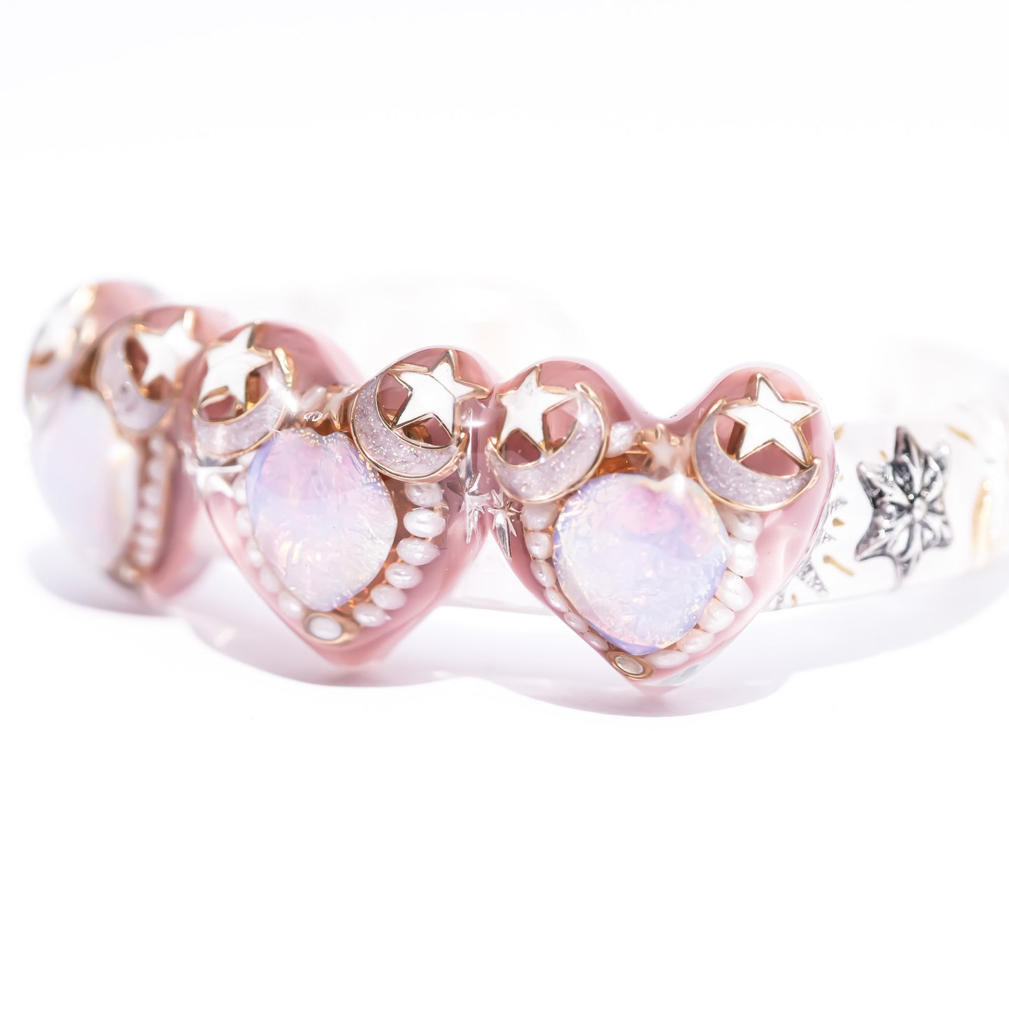 LOVE BRACELET / TRIPLE HEART / SMOKY PINK / PINK OPAL