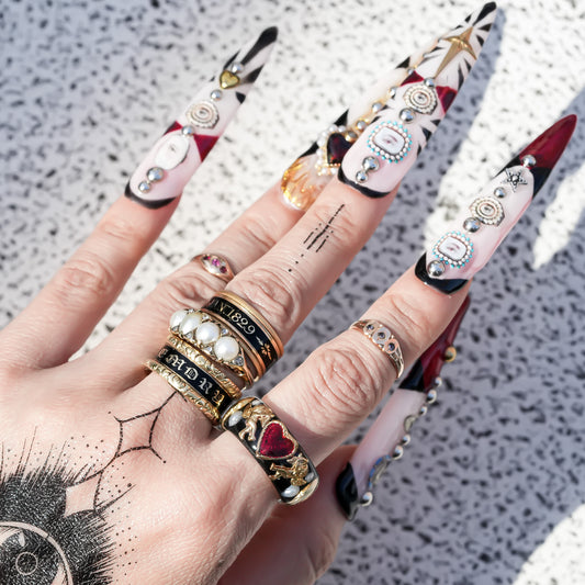 Angel heart turquoise and gold ring - black / #12 #18