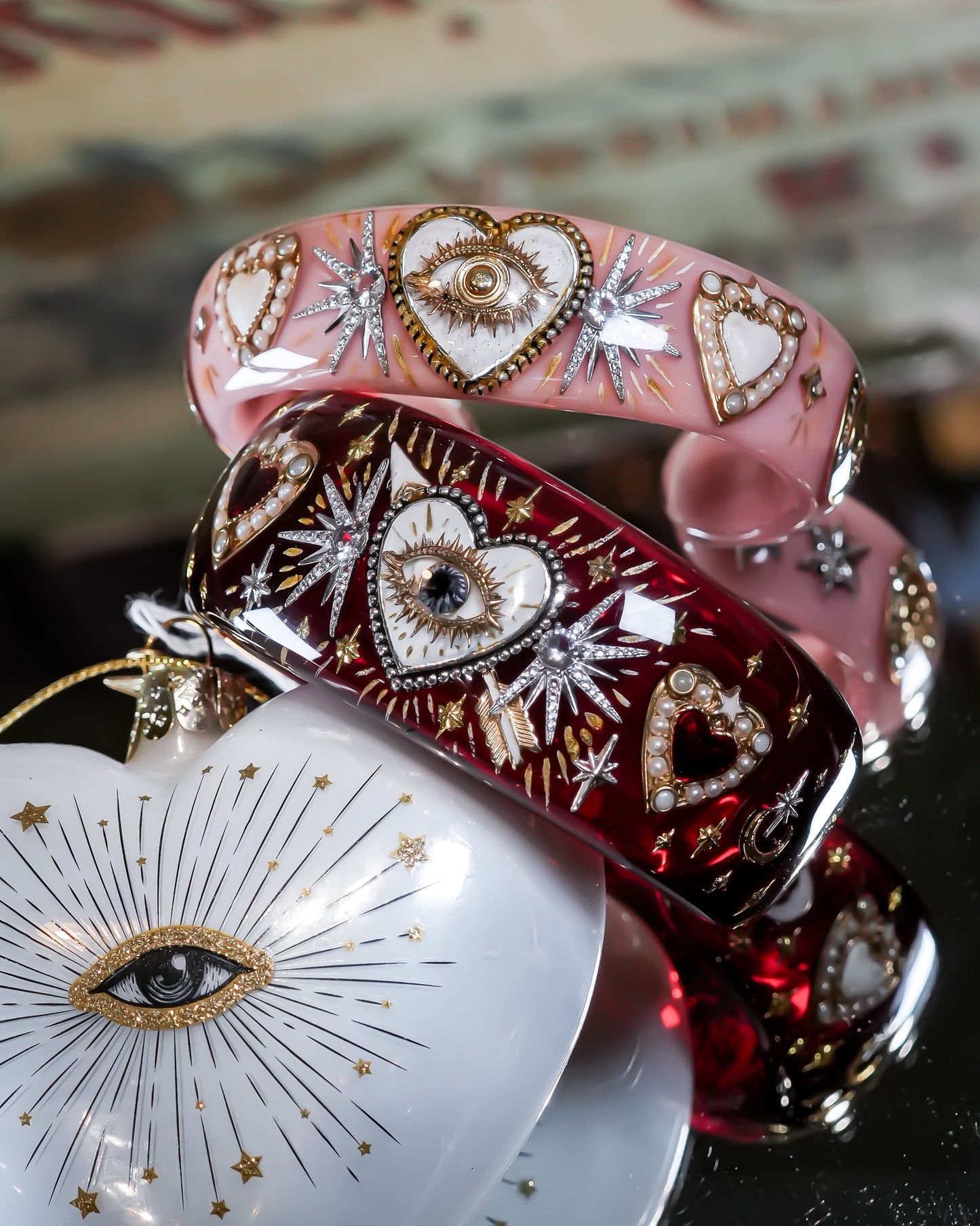 LOVE BRACELET / EYE / WHITE HEART / SMOKY PINK
