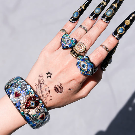 Sacred Heart Eye Bracelet -Blue green × Red