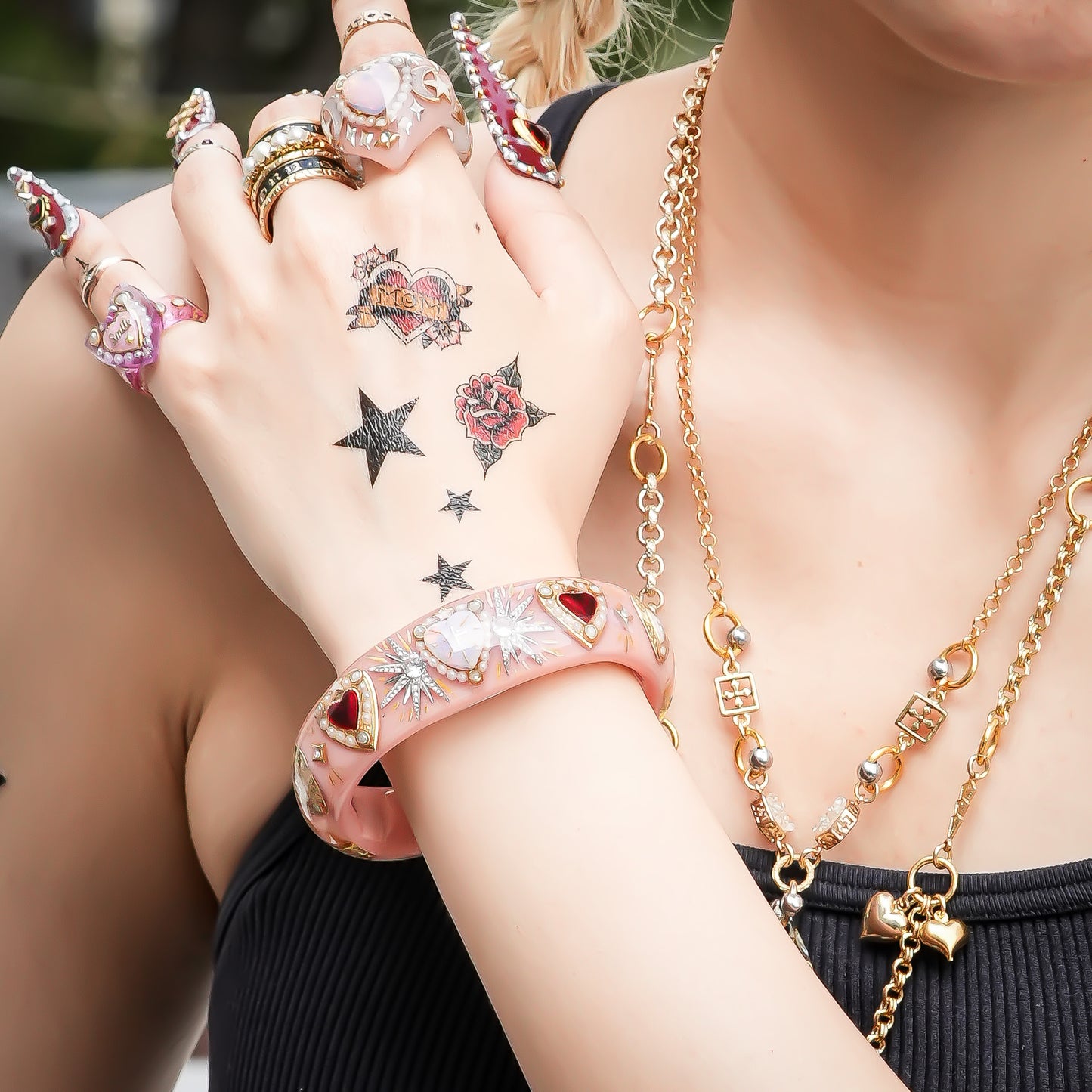 Celestial Heart Opal Bangle – Smoky Pink