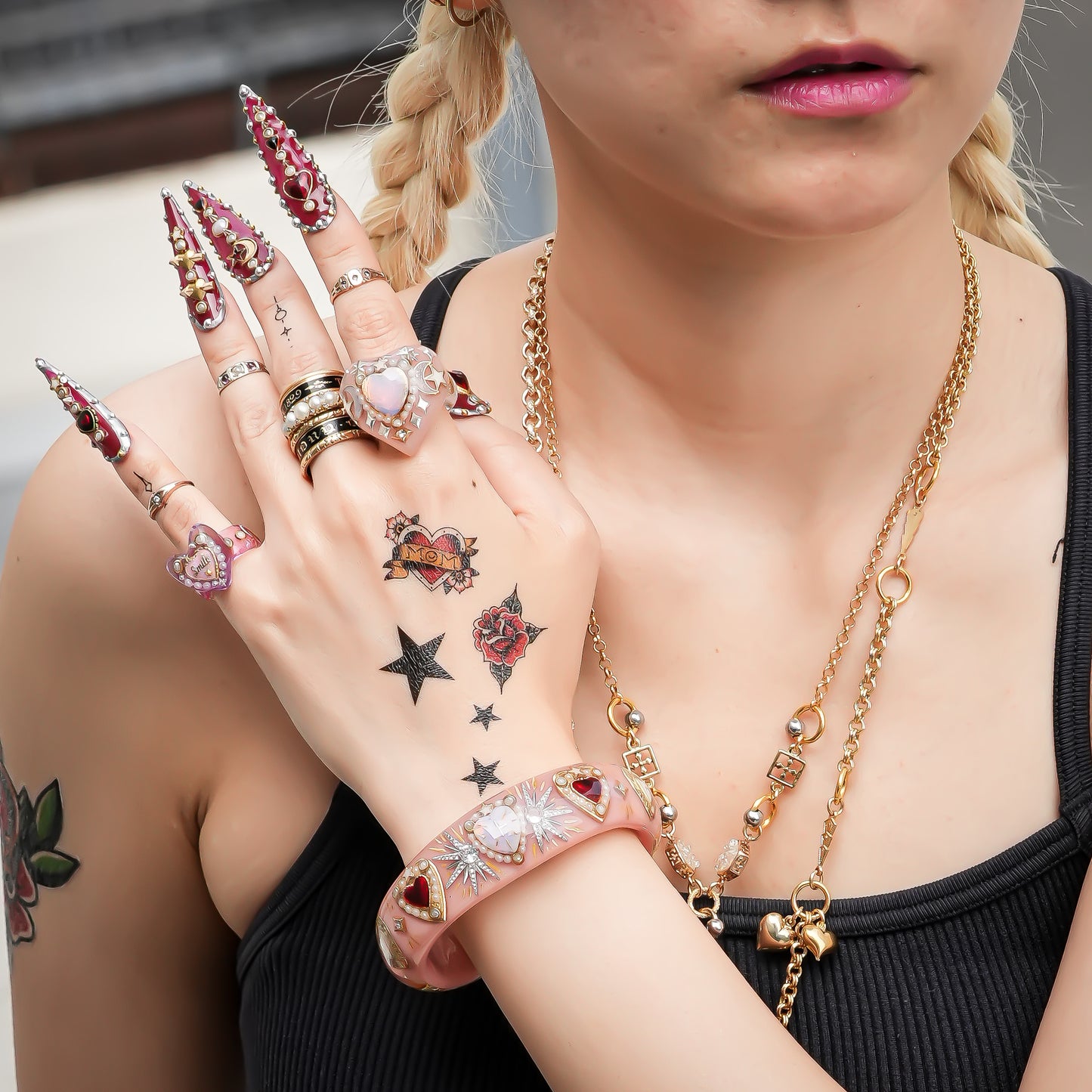 Celestial Heart Opal Bangle – Smoky Pink