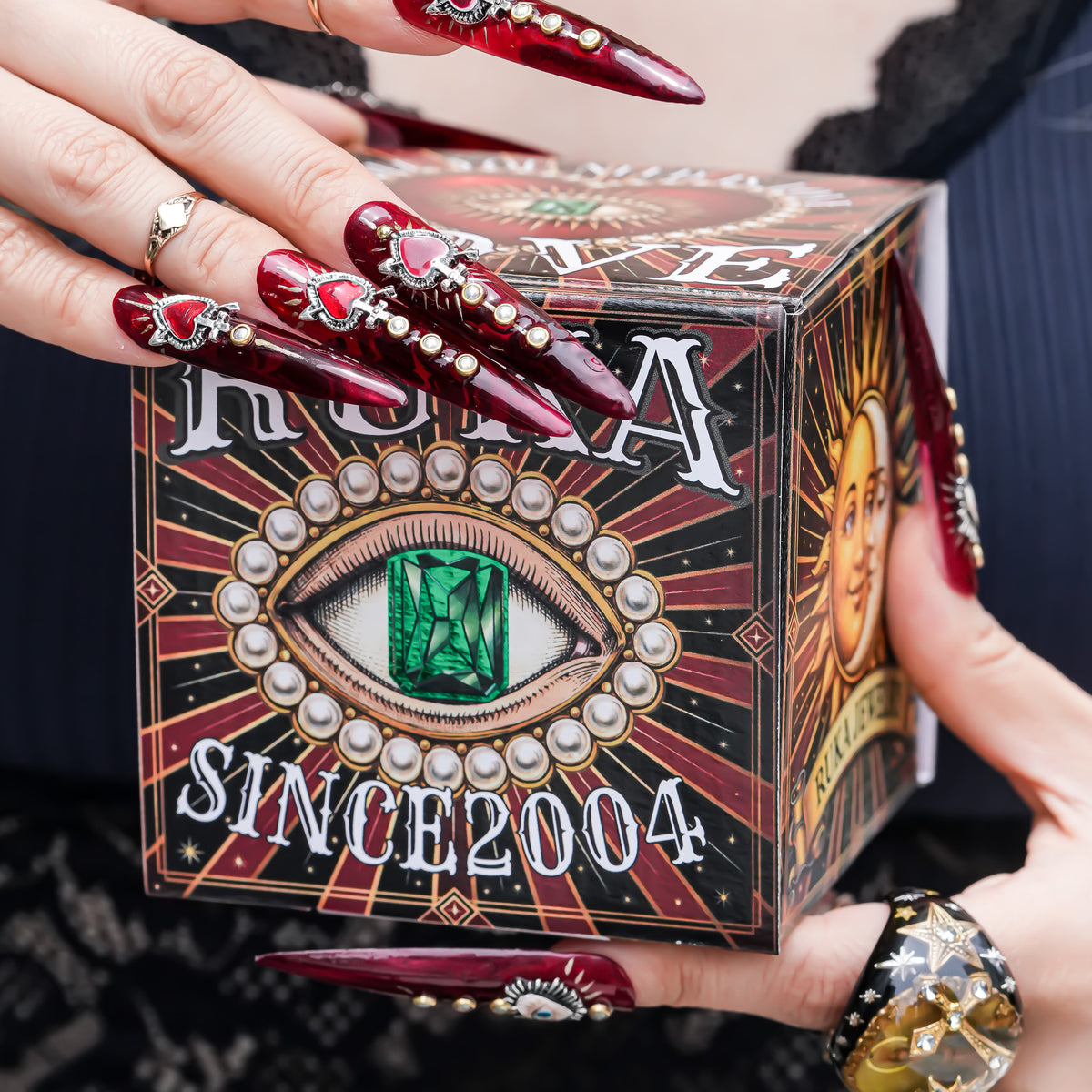 Cross Heart Ring - Black × Deep Red / #14