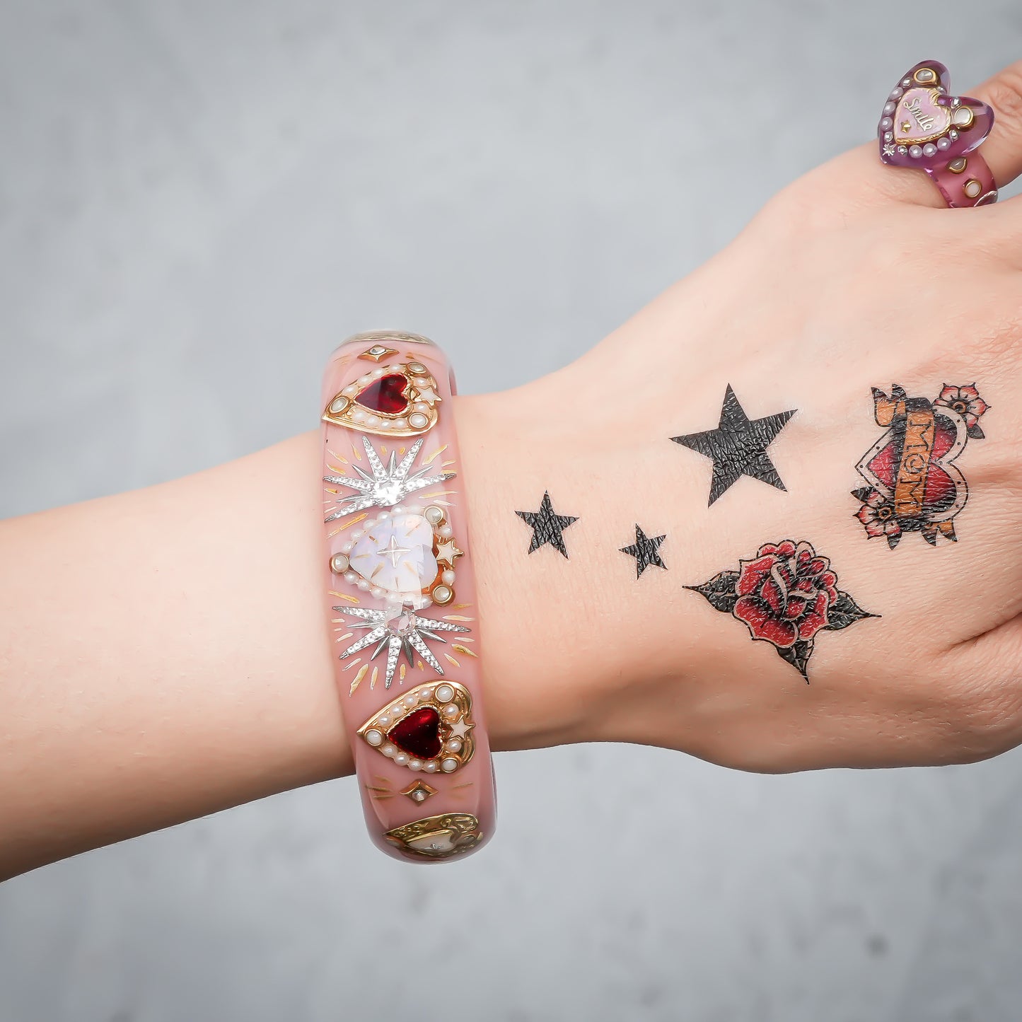 Celestial Heart Opal Bangle – Smoky Pink