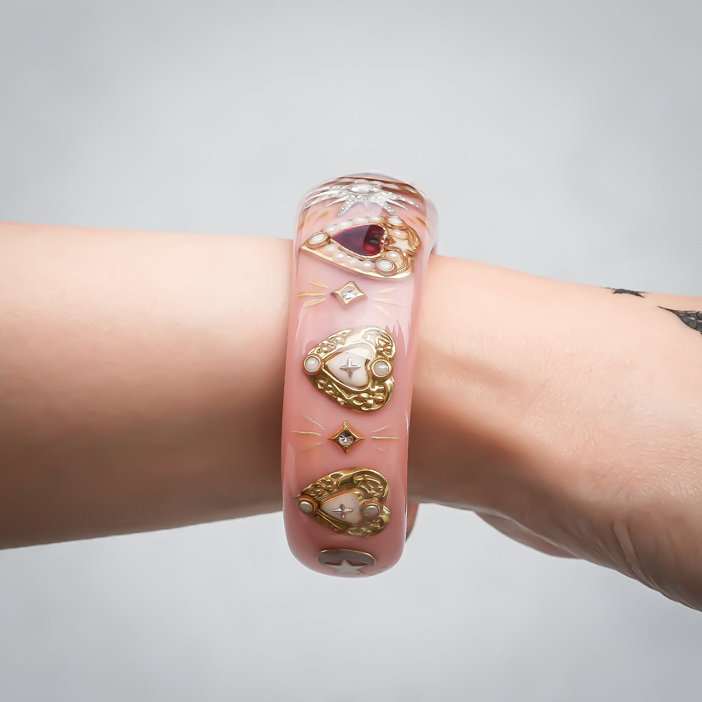Celestial Heart Opal Bangle – Smoky Pink