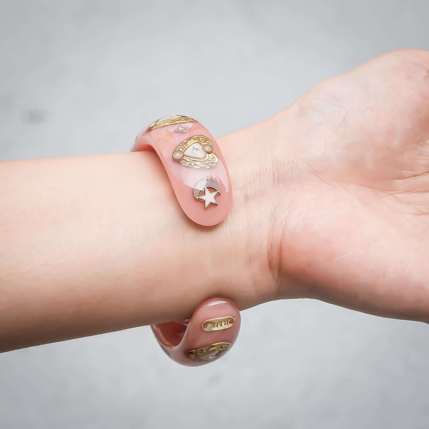 Celestial Heart Opal Bangle – Smoky Pink