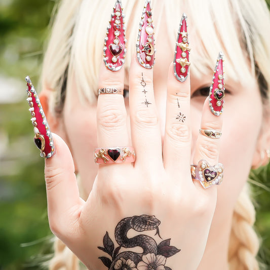 Cupid Heart Ring – Smoky Pink × Red Heart / #11