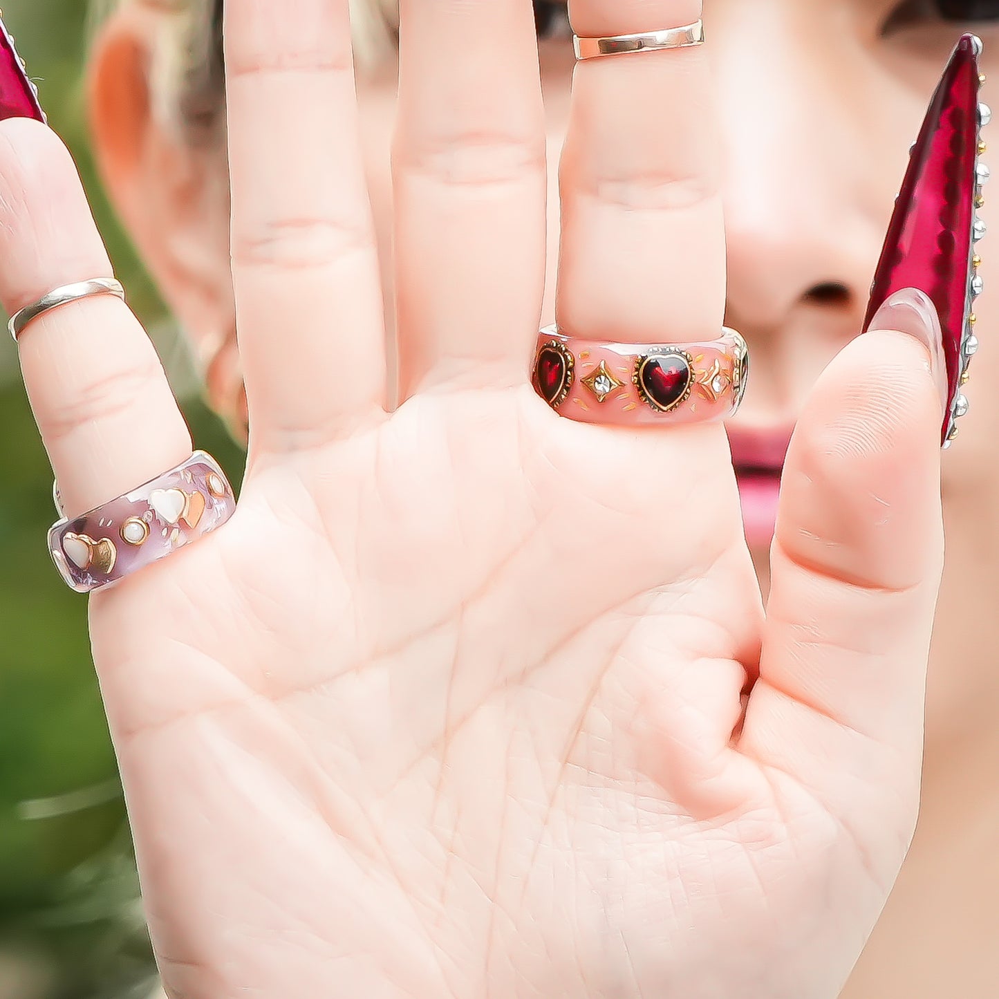 Cupid Heart Ring – Smoky Pink × Red Heart / #11