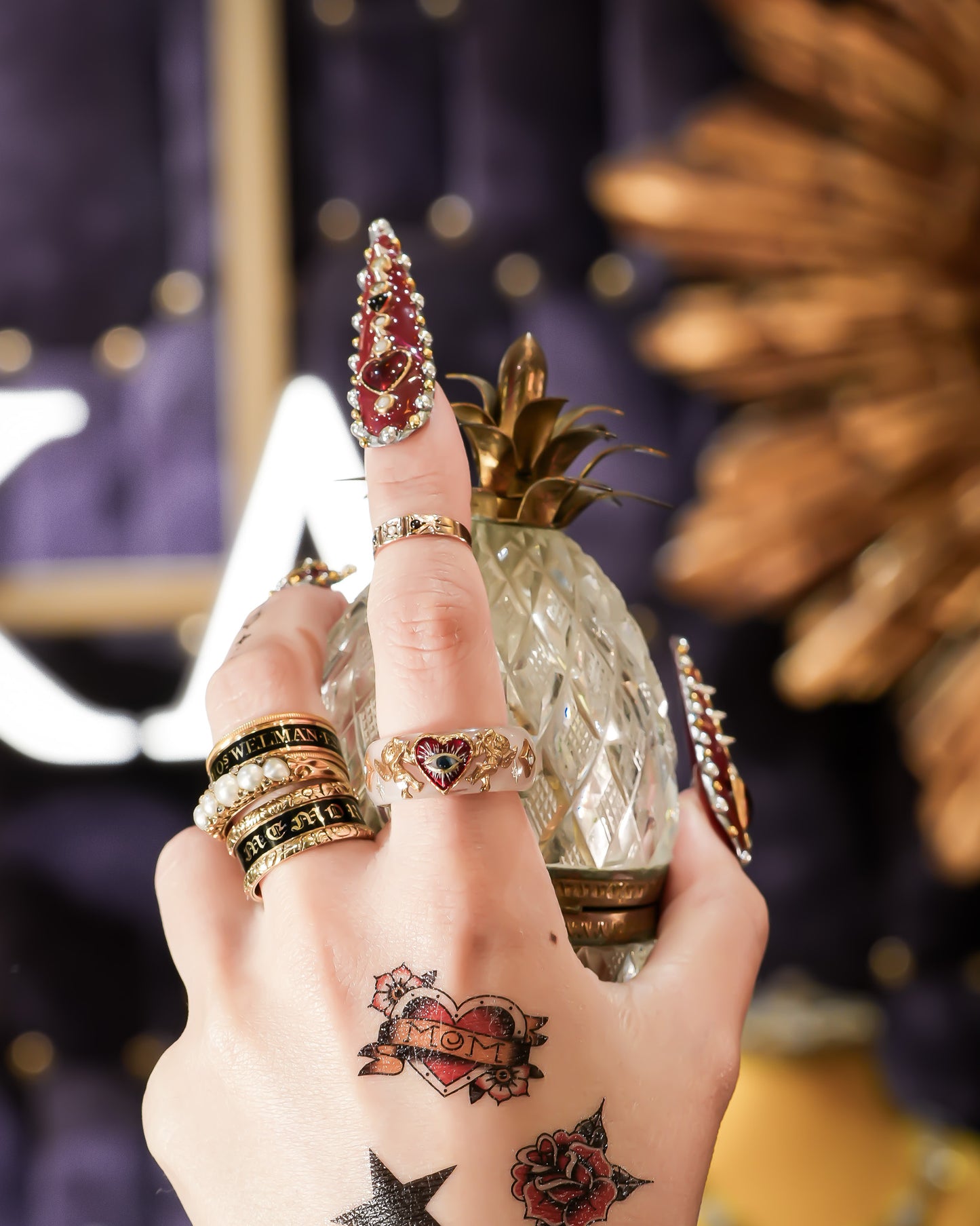 Angel Guarded Heart Eye Ring - Smoky Pink / #11 #12