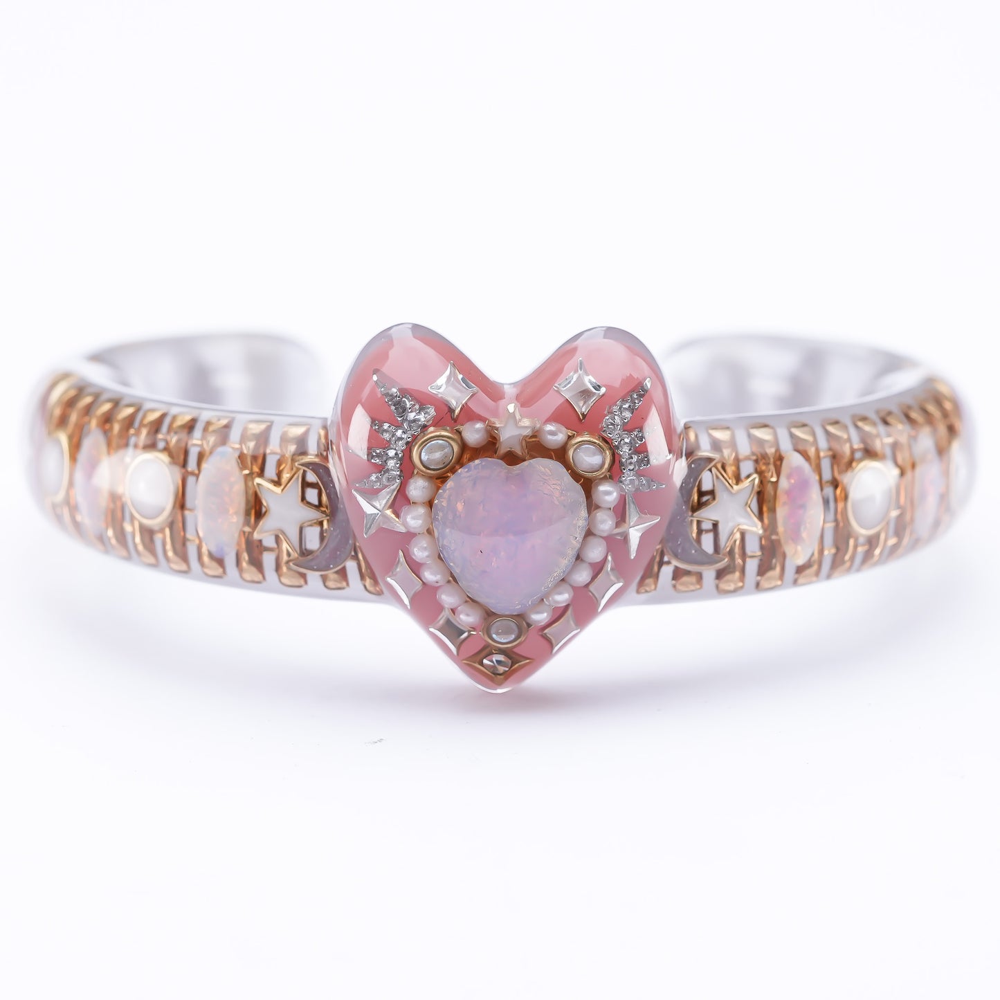 Opal Heart Crown Bangle – Smoky Pink & Gray