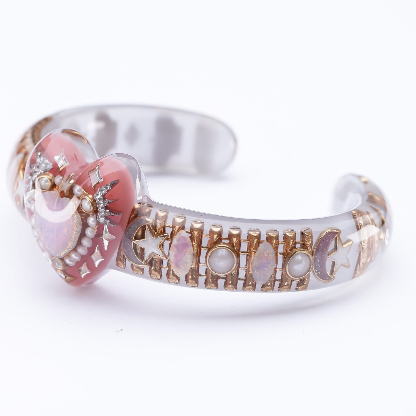 Opal Heart Crown Bangle – Smoky Pink & Gray