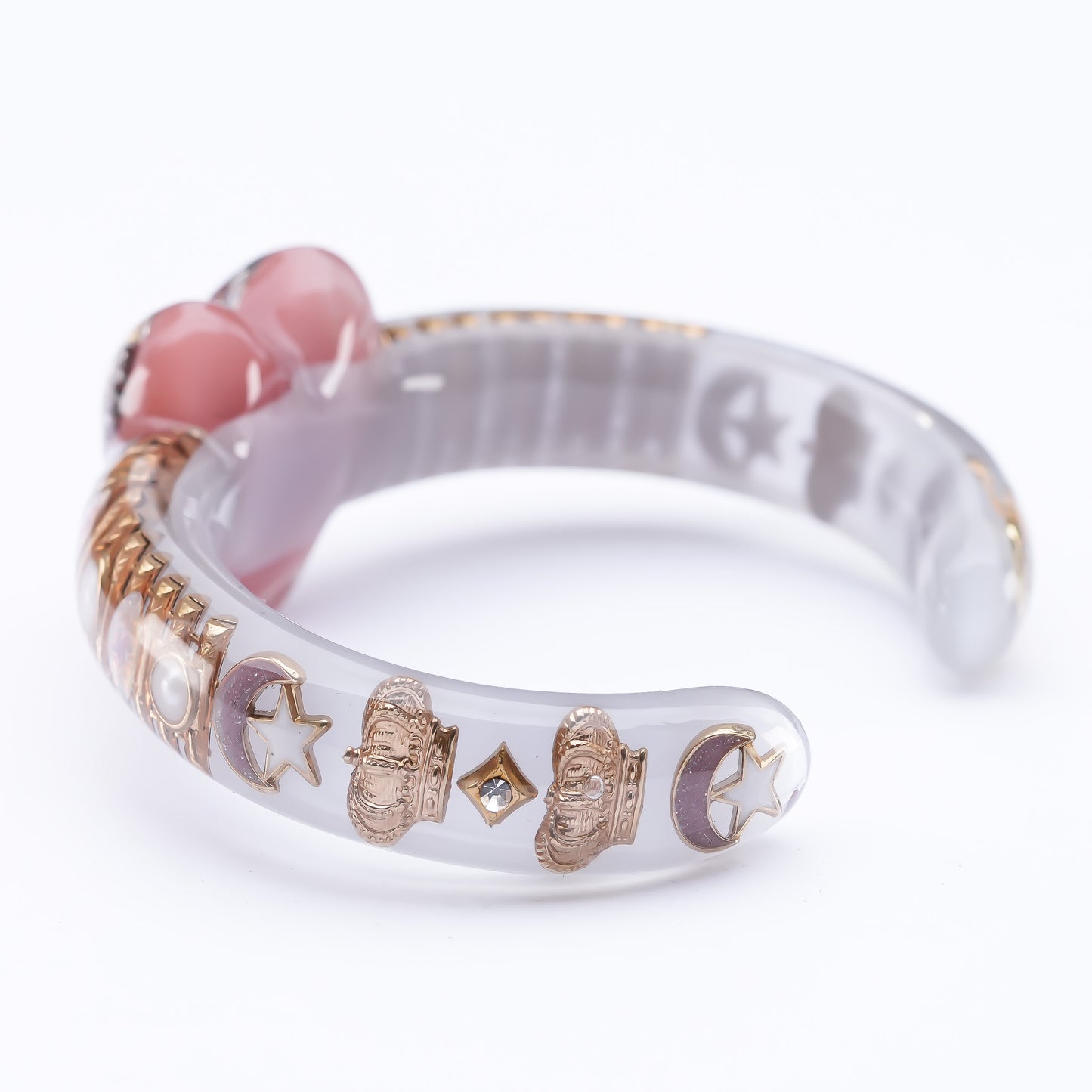Opal Heart Crown Bangle – Smoky Pink & Gray