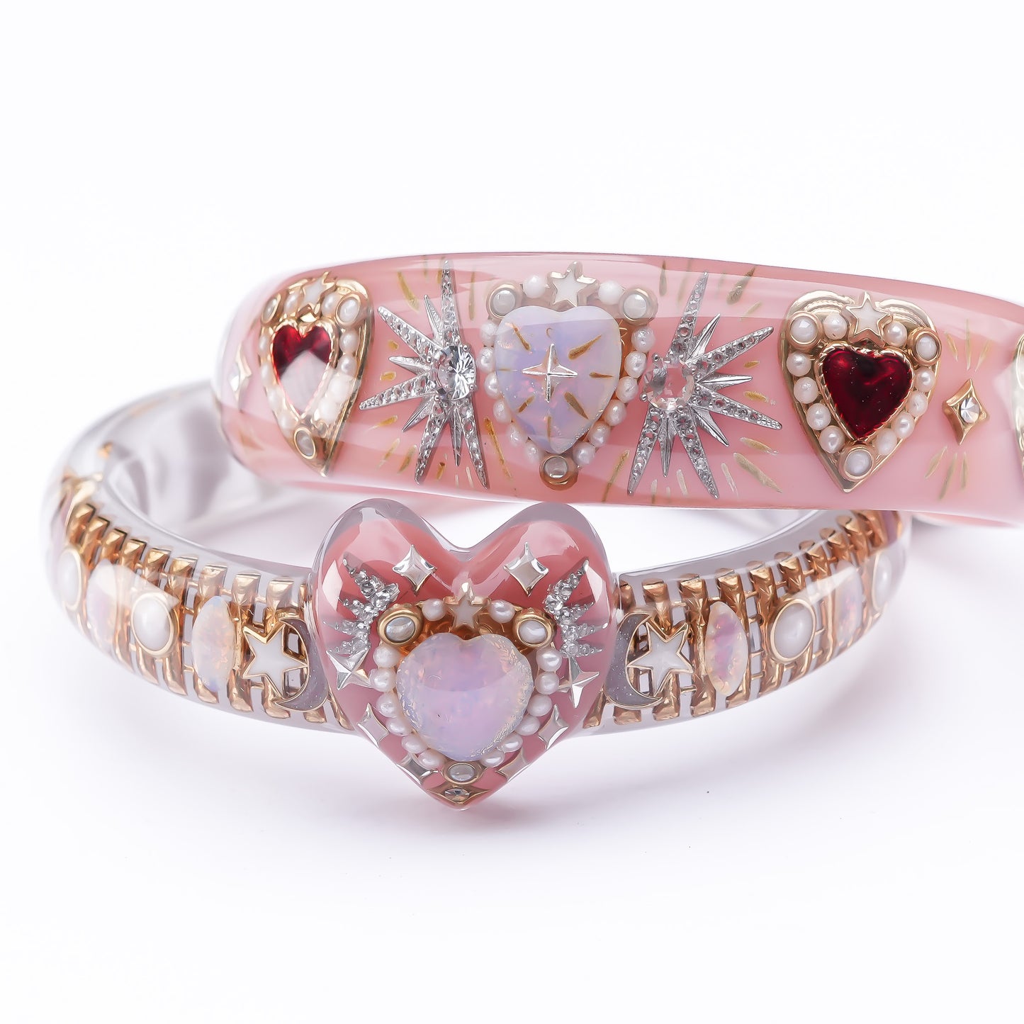 Celestial Heart Opal Bangle – Smoky Pink