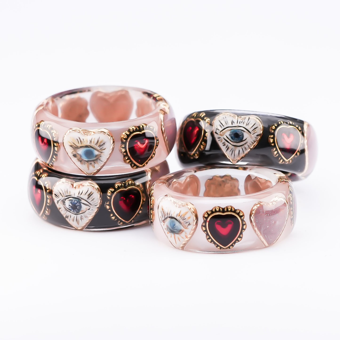 Mystic Eye Heart Ring – Jet Black / #10 #11 #18